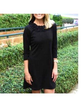 And Now This Black Cotton Ruffled Collar 3/4 Sleeve Dress XS